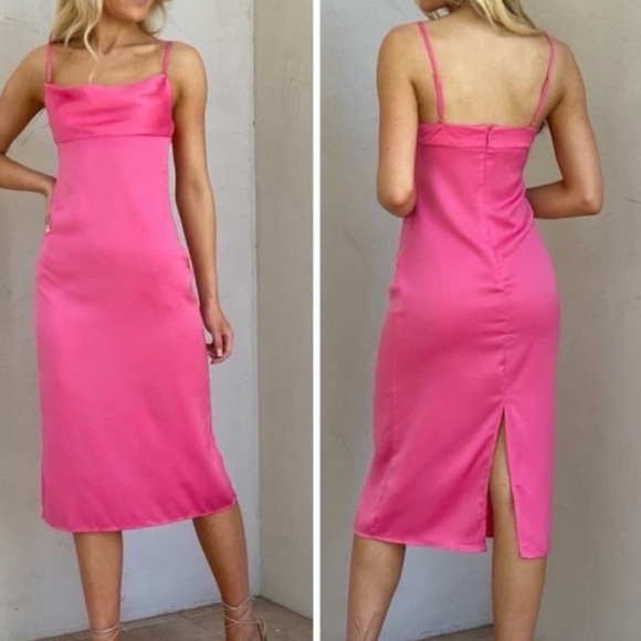 WeWoreWhat NEW 90's Inspired Coquette Indie Sleeze Pink Midi Slip Dress Size 2 - Picture 1 of 11